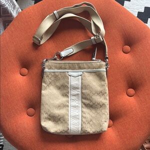 Coach Tan Signature Crossbody with White Trim